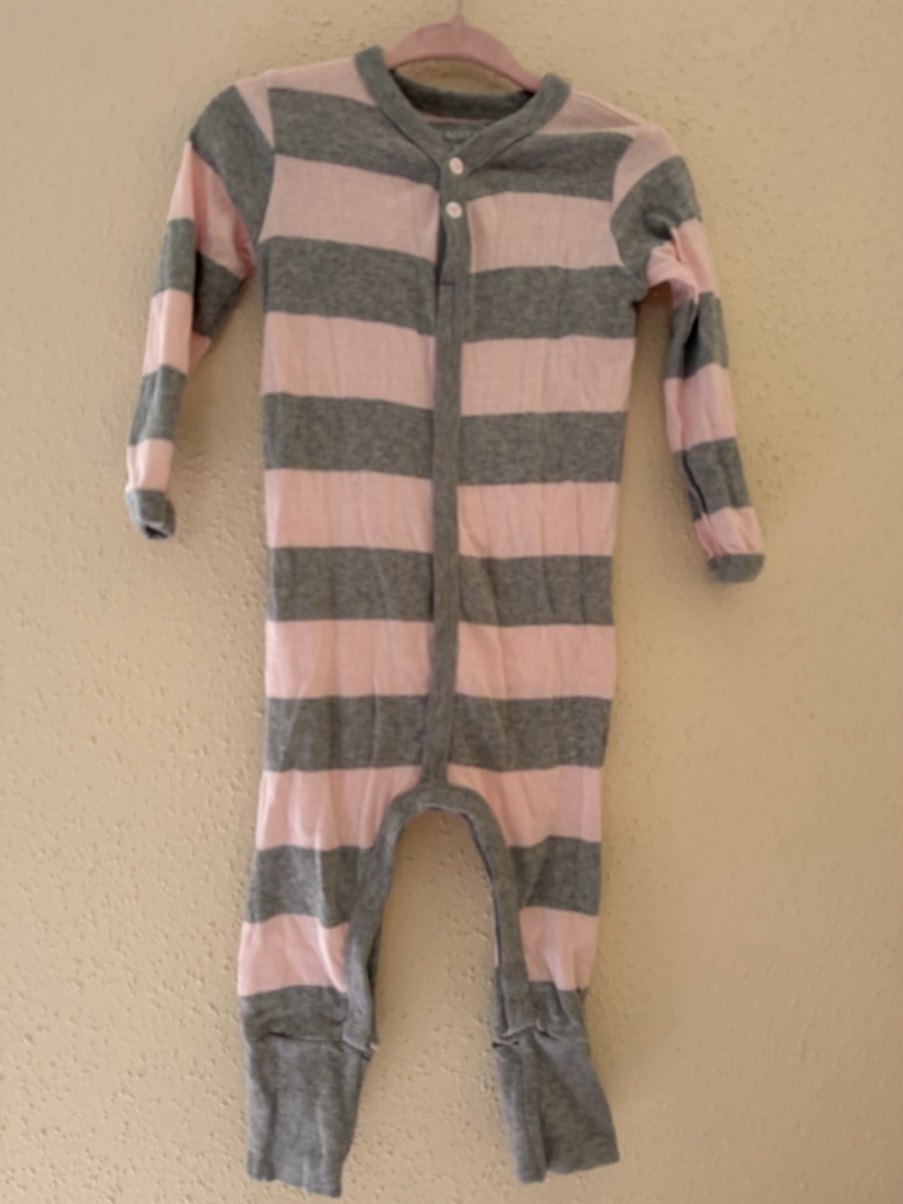 Burt's Bees Baby Girl Size 6-9M Pink and Gray Striped One Piece Jumpsuit